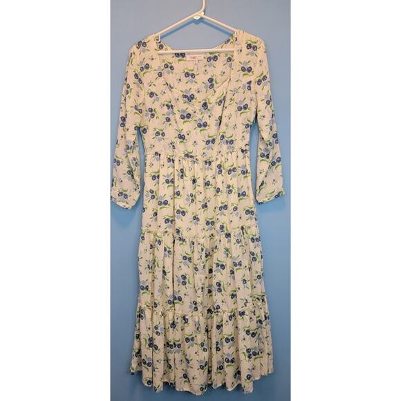 Sweet Baby Jamie Ivory Floral Print Tiered 3/4 Sleeve Midi Dress Size Medium - Picture 5 of 15
